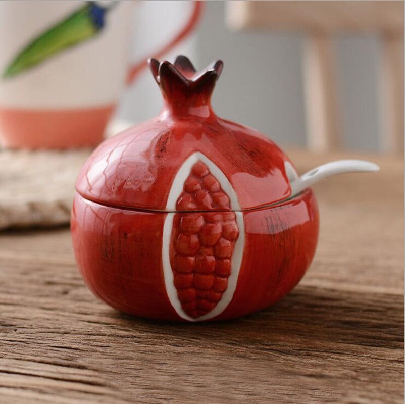 Botella de cerámica creativa para condimentos, tanque de almacenamiento con forma de fruta y melón, suministros de Decoración de cocina y , tazón de azúcar 08143