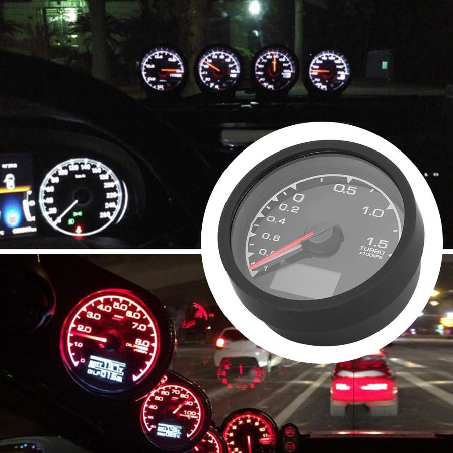 Auto Car 2.5in Digital Turbo Boost Gauge Meter 12V 7 Colors Backlight Universal Turbo Boost Meter Aluminum Alloy + ABS