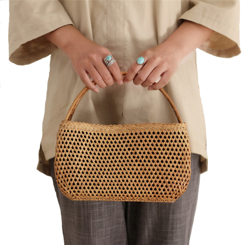 Frauen Bambus Taschen Böhmischen Weiblichen Sommer Strand Handtasche Dame Vintage Rattan Gestrickte Tasche Hohl Handarbeit Gewebt Korb Tote