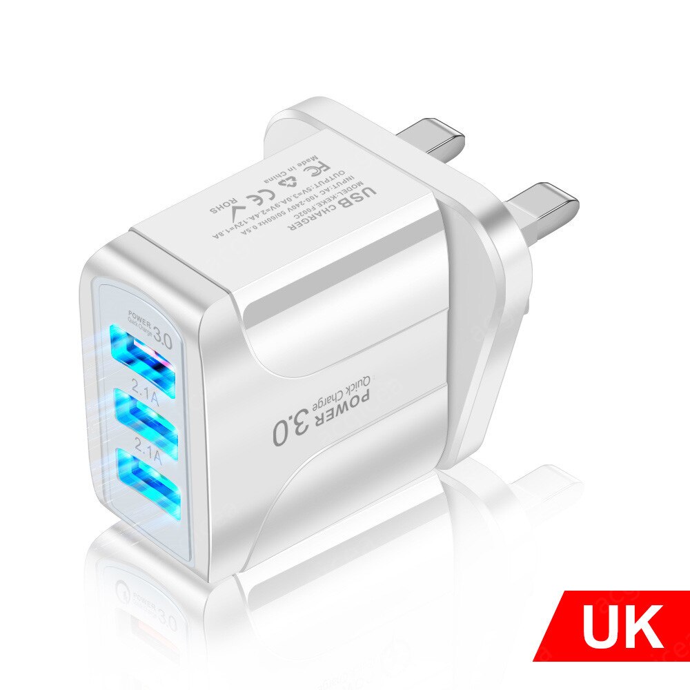 3A Quick Charge 3.0 USB Charger EU Wall Mobile Phone Charger Adapter for iPhone X MAX 7 8 QC3.0 Fast Charging for Samsung Xiaomi: uk white