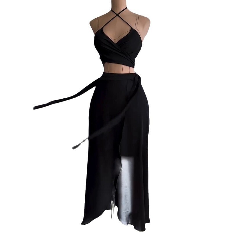 Elegante Leoparden-lange Kleider, 2-teiliges einstellen für Damen, Sommerurlaub, sexy vollbusiger, bauchfreie Spitzen, Maxiröcke, Anzüge, böhmische Strand-Clubwear