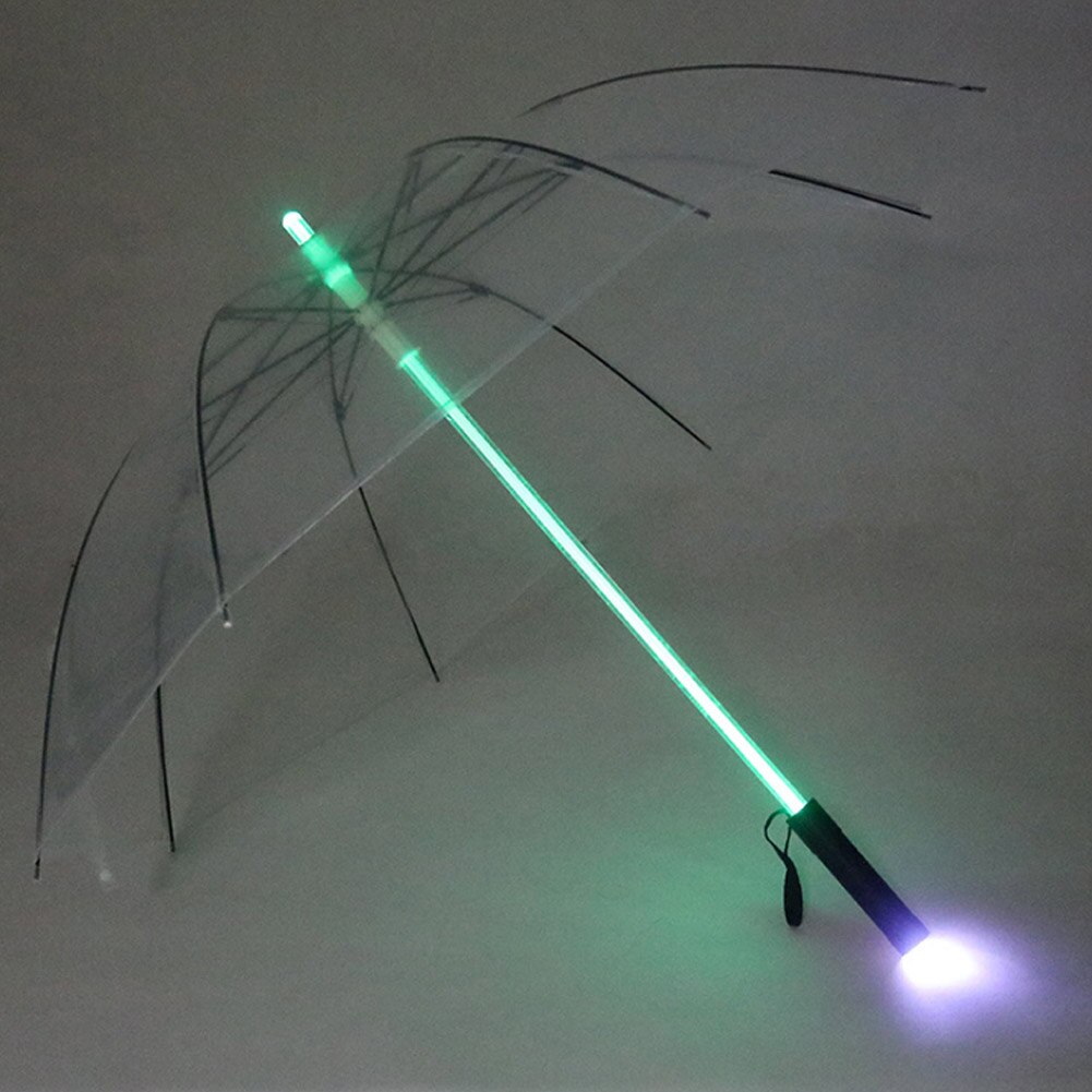 Kunststoff verrotten Wandern Regen transparent LED Regenschirm Männer Frauen blinken Auf Nacht Licht Halfter Rolle Wasserdicht Winddicht Regenschirme