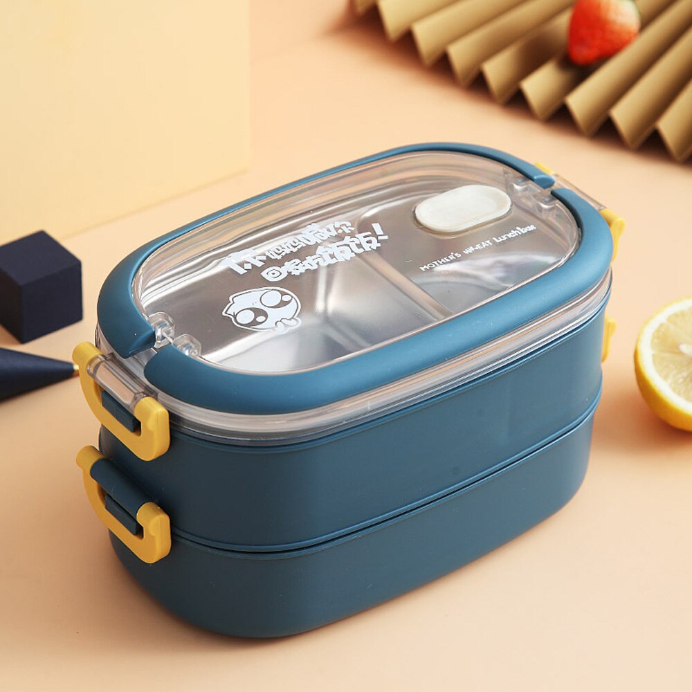 Stainless Steel Insulated Lunch Box Student School Multi-Layer Lunch Box Tableware Bento Food Container Storage Breakfast Boxes: blue 2layer
