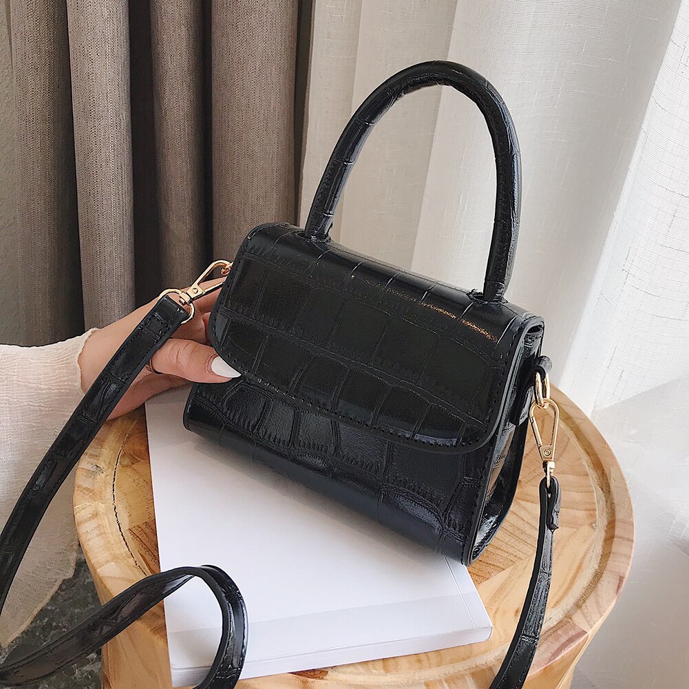 Bolso cruzado con de cocodrilo para mujer, bandolera pequeña de PU de Color sólido, bolsos de mensajero de piel, bolsos de noche de ,: black