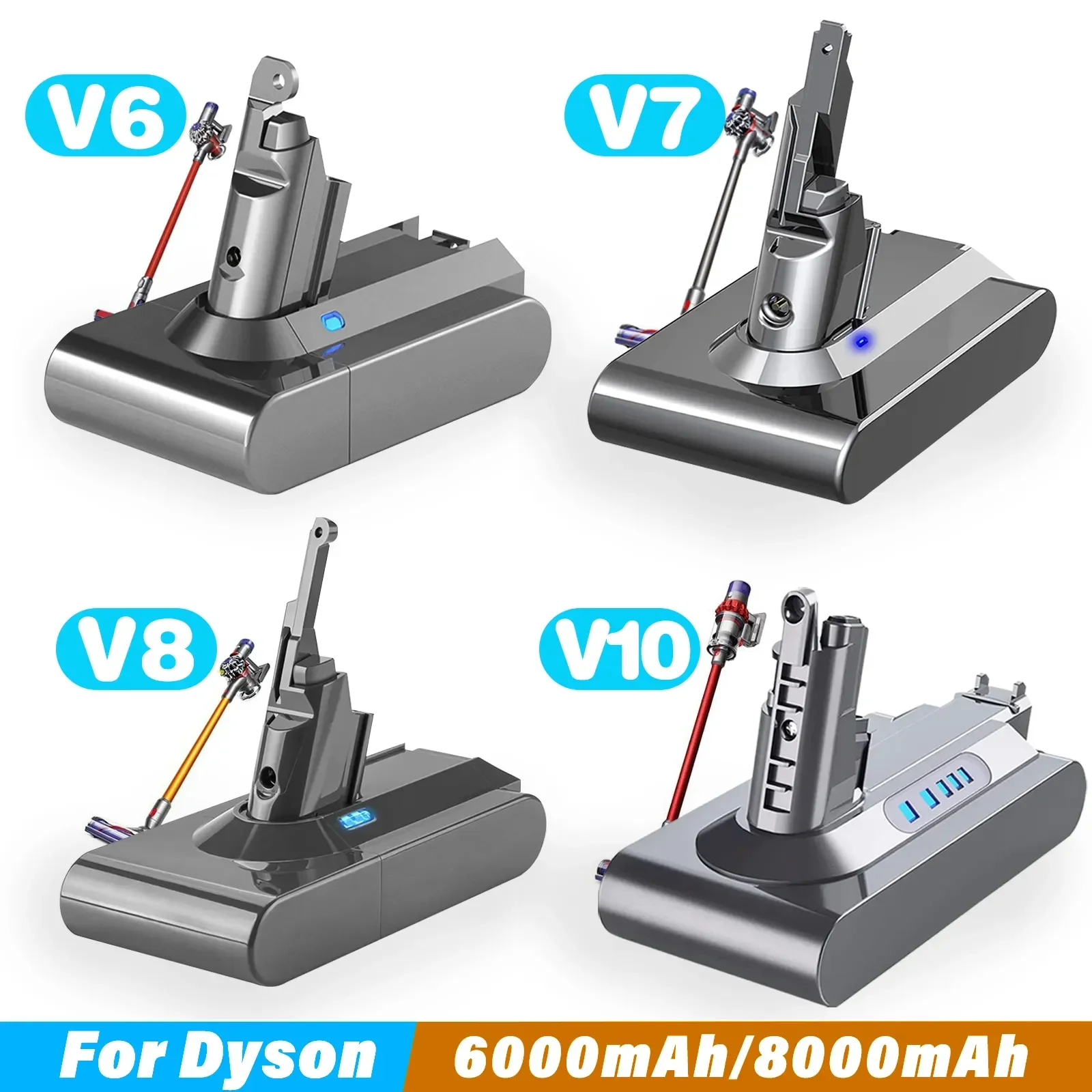 Batería de repuesto de 6.0Ah/8.0Ah para Dyson V6 V7 V8 V10 Series SV12 DC62 SV11 sv10 batería de repuesto para aspiradora de mano