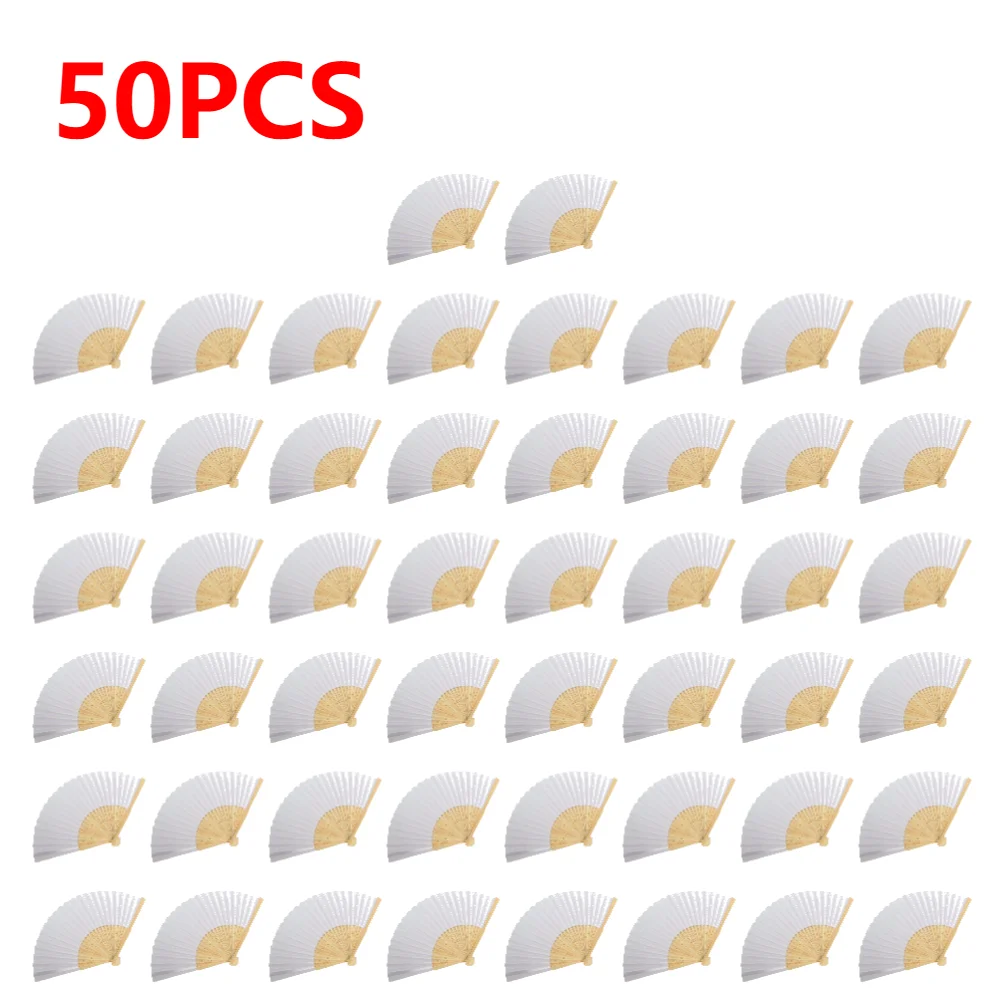 1-50pcs DIY Paper Bamboo Folding Fan Adults Children's Calligraphy Painting Practice Blank White Folding Fan Wedding: DARK GRAY