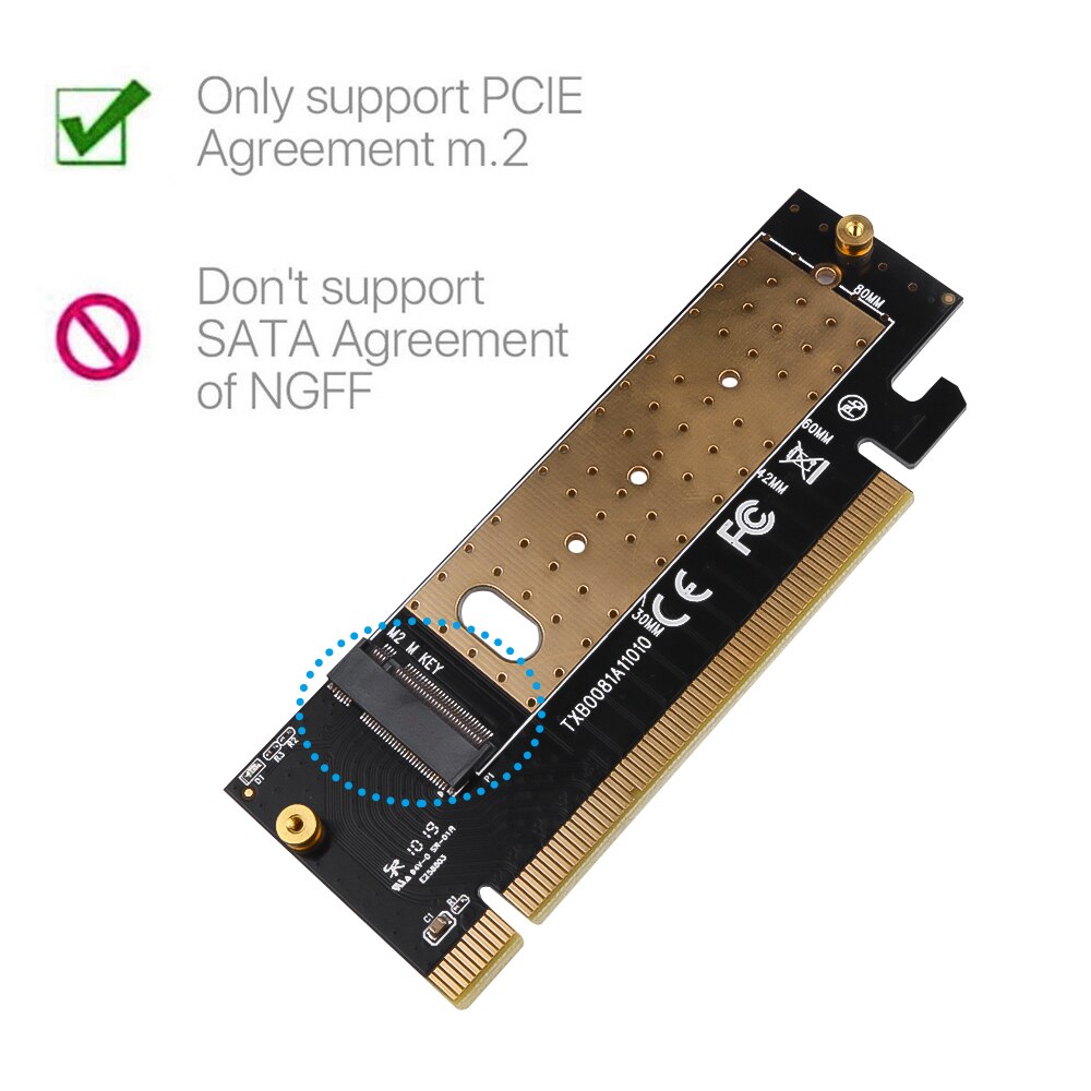 M.2 NVMe SSD NGFF TO PCIE 3.0 X16 X4 Adapter M Key Interface Expansion Card Add On Card Full Speed Support 2230 to 2280 SSD