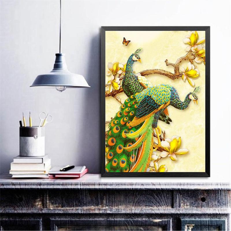 5D DIY especial en forma de pintura de diamante de pavo real búho botánica Kit de costura de punto de cruz resistencia a la oxidación arte de la pared 30X25cm