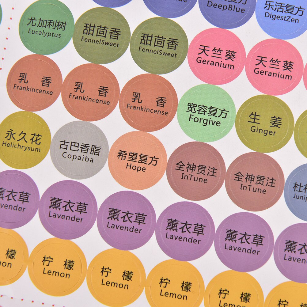 1 Sheet Adhesive Round Paper Sticker Labels Printed Essential Oil Bottles Cap Lid Labels Round Circle Stickers Colorful