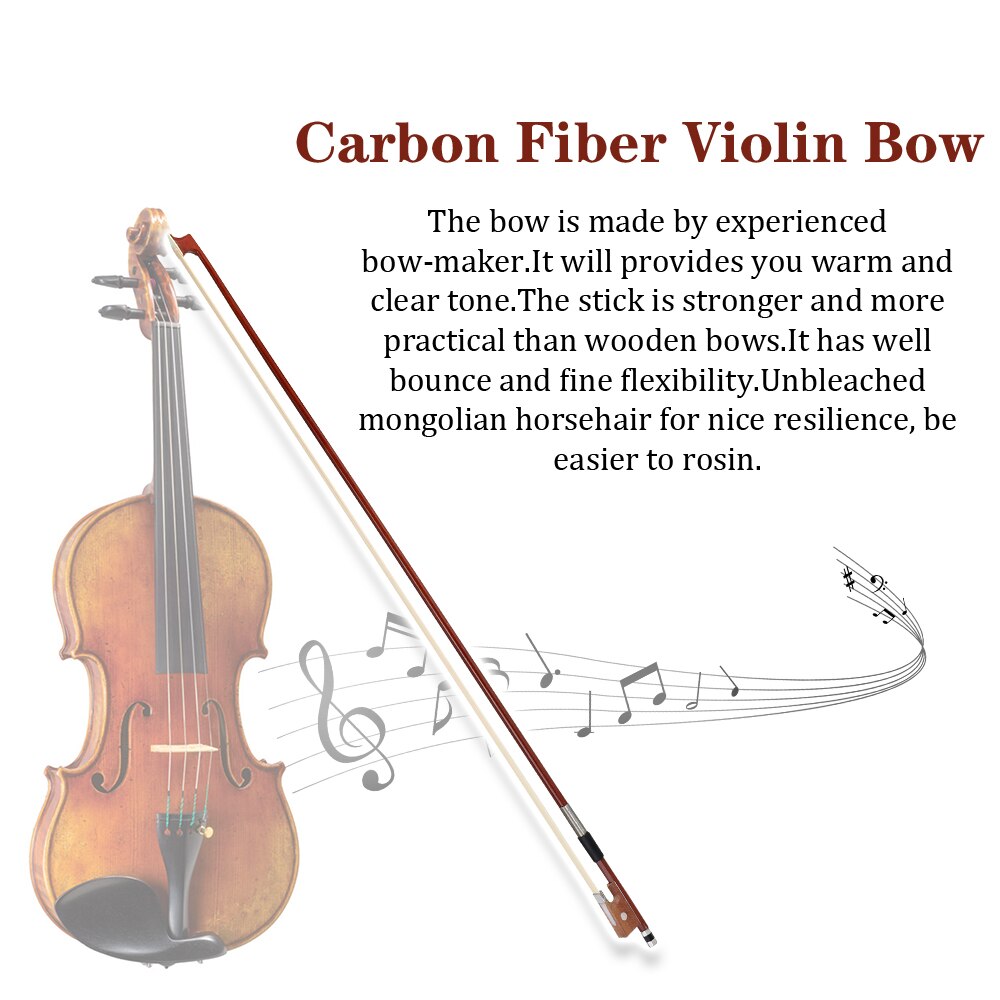 4/4 størrelse sort kulfiber violin bue palisander violin bue violin dele tilbehør
