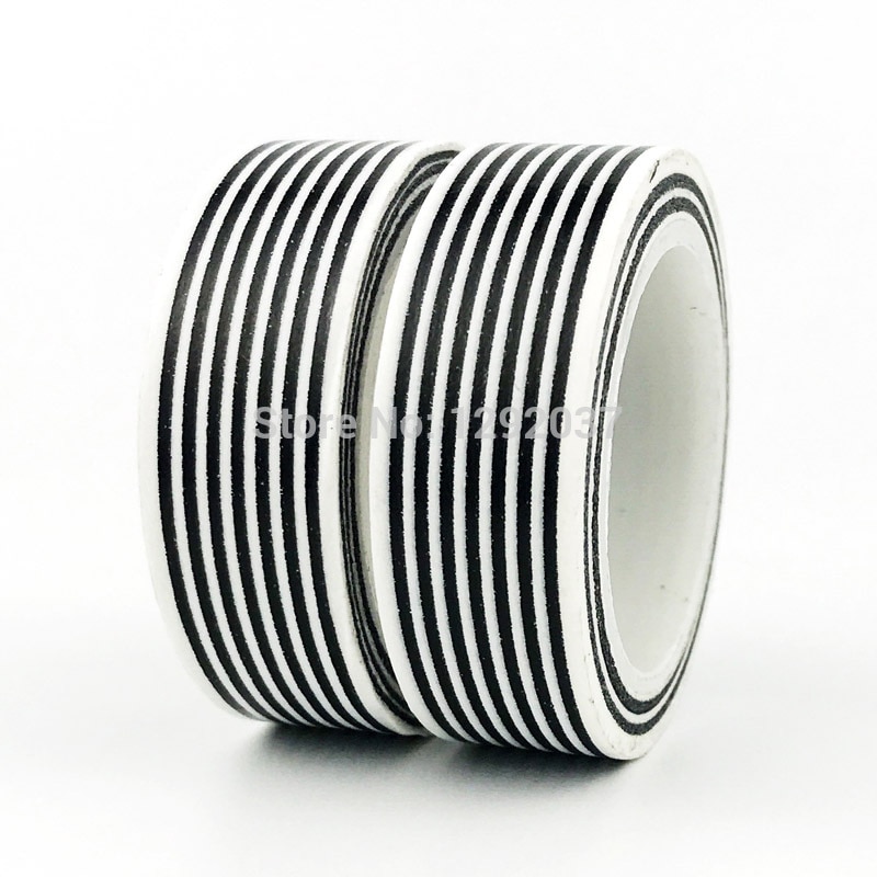 15mm * 10 m 1 st Zwart &amp; Witte Horizontale strepen Primaire Gedessineerde Washi Tape, lijmen Tape Scrapbooking Craft &amp; Hobby Benodigdheden