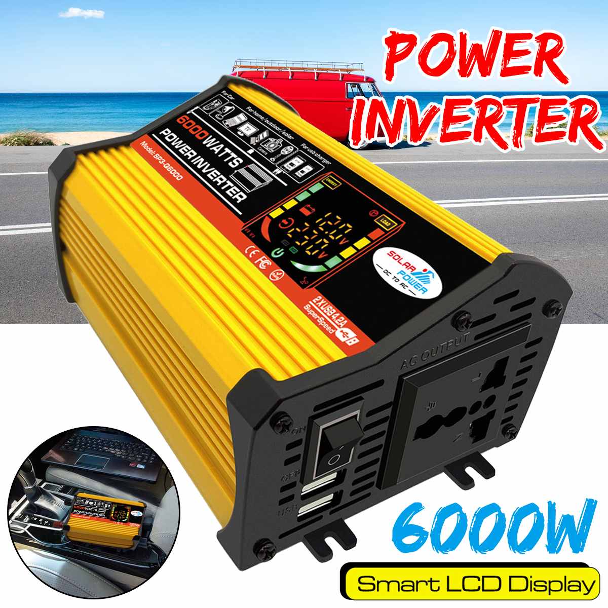 6000W 12V LED Screen Inverter Car Power Adapter Mo... – Vicedeal