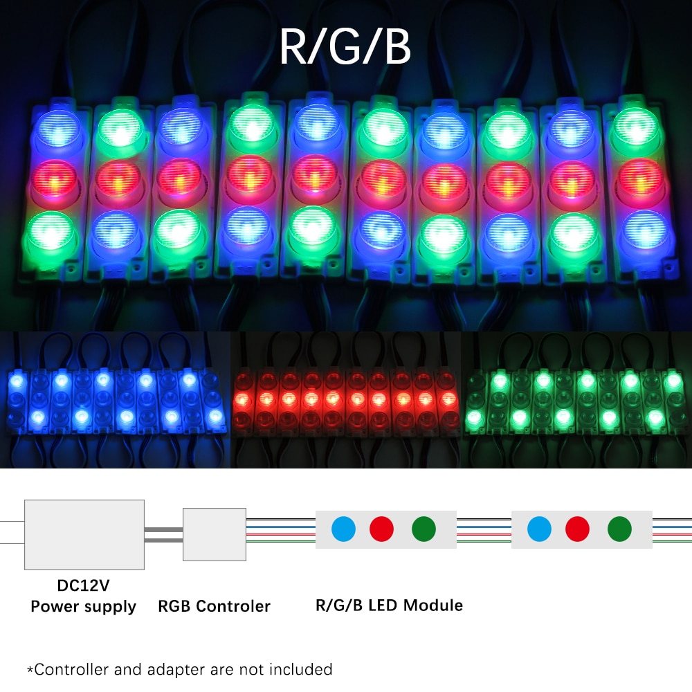 10 STKS LED Module 3 LEDs 3030 RGB/Wit IP65 Waterdichte injectie lens LED modules licht DC12V Rood + blauw + Groen