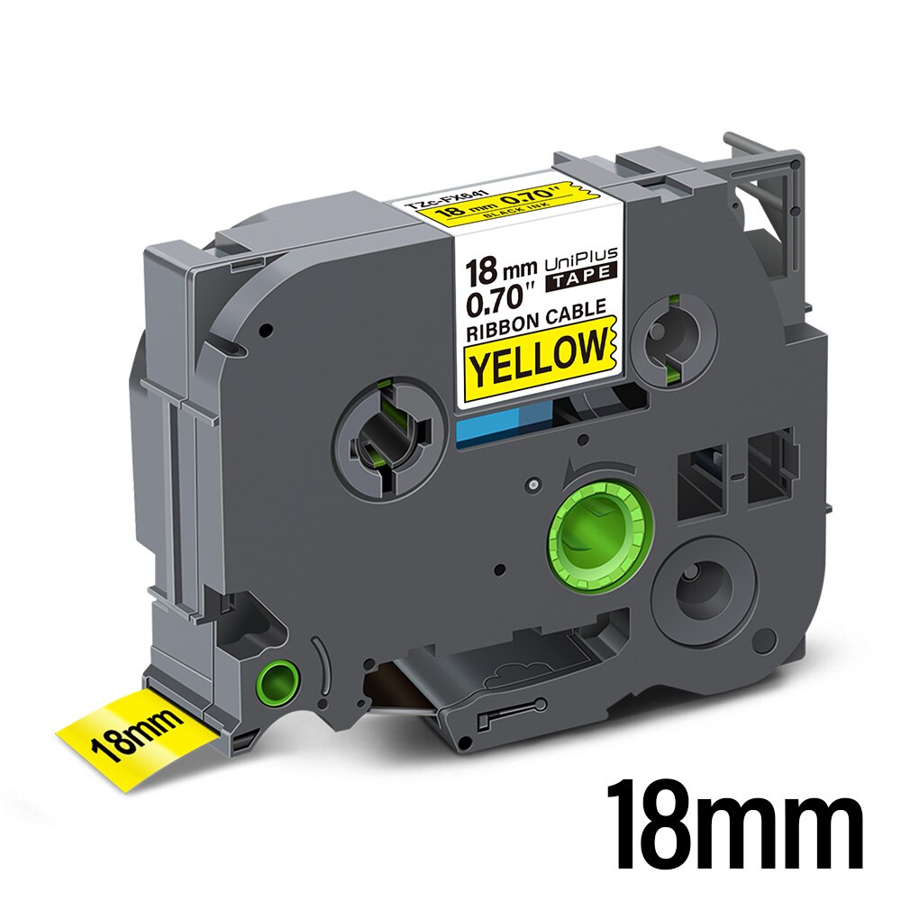 6/9/12/18/24/36mm Flexible Ribbon Label Tape Industrial Tape Replace Brother FX231 FX631 FX221 FX241 FX621 for PT H110 Labeller: Black on Yellow-18mm