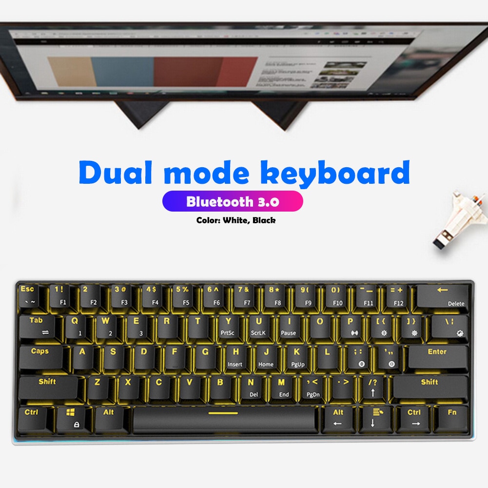 RK61 Wireless Bluetooth Mechanical Gaming Keyboards Slim 61 Keys RGB Single LED Backlit Backlight for Android/Windows/iOS