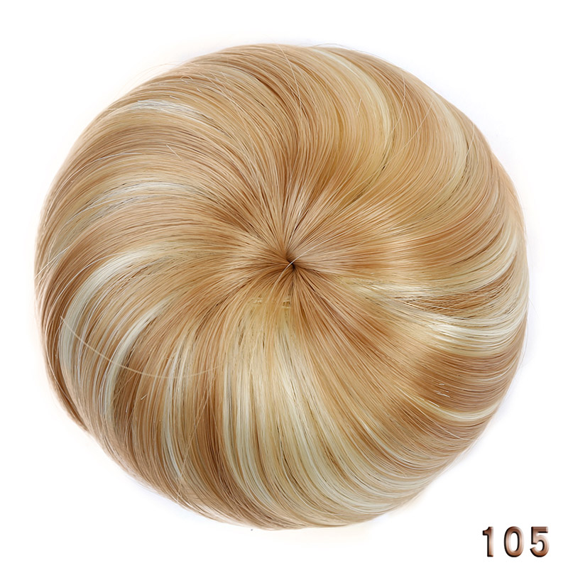 Shangke jenter brunt blondt bollehår chignon syntetisk smultringrulle hårstykker med høy temperatur fiber for kvinner: #10