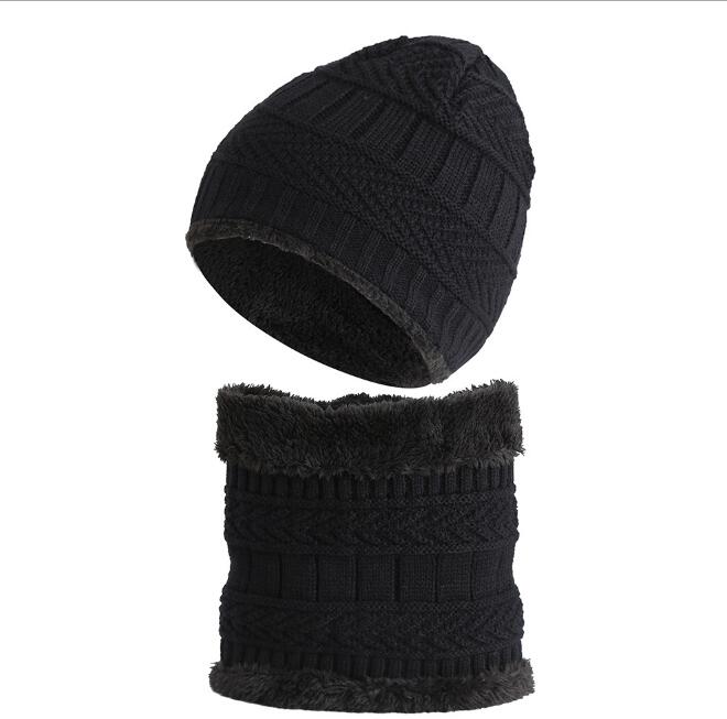 Høst vinter barn lue luer strikket ull varmt skjerf tykt vindtett balaclava multi funksjonell lue krage sett for småbarn barn: 1 svart