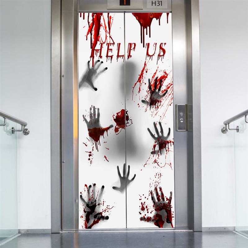 1Pc Blood Handafdruk Patroon Halloween Deur Stickers Horror Murder Stickers