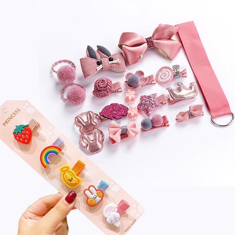23 Piece Girls Cute Cartoon Hair Clip Set Cute Hair Accessories Girl headwear Bow Flower Hairpins Hairband Elastic Headdress Gif: f
