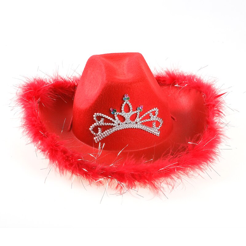 Sombrero vaquero rosado de estilo occidental para mujer y niña, Tiara de fieltro, gorro de princesa de Rodeo, gorra de vaquera para , accesorios de disfraz: 9