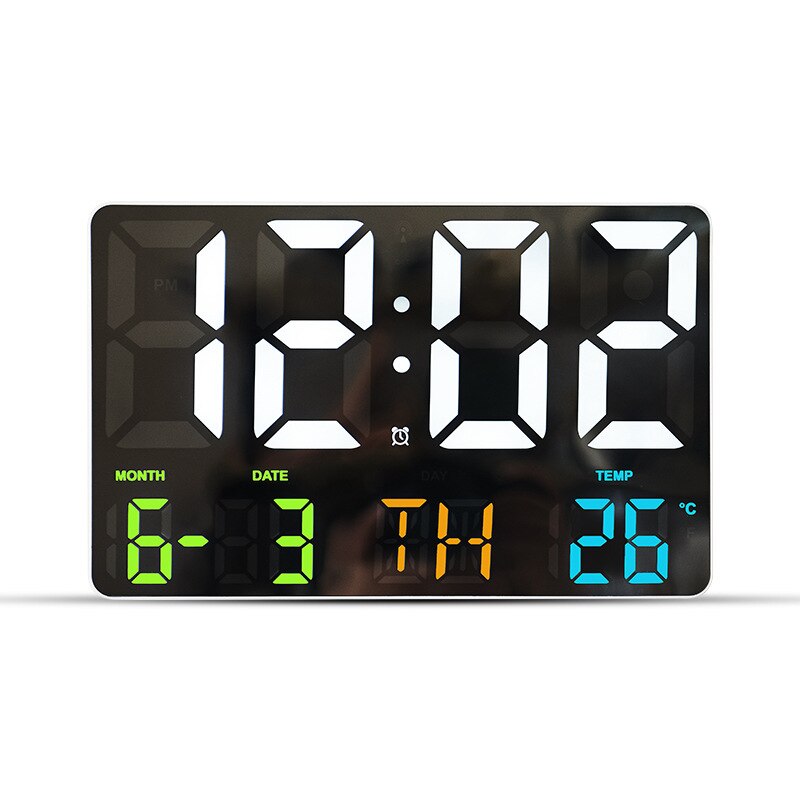 Fernbedienung Große Elektronische Wanduhr Zauberstab Digital LED Uhren Licht spüren Temp Datum Energie aus Speicher Tabelle uhr: A Weiß bunt
