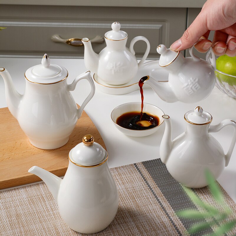 Dining Table Oil Bottle No Drip Dispenser Cooking Ceramic Oil Bottle Container Storage White Cosas De Cocina Kitchen Tool OC50TL