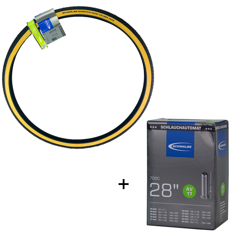 ROAD CRUISER Bicycle Tire 28x1.4 37-622 700x35C Black Yellow Side Bike Wired Tyre Cycling Replacements: 28x1.4 tire and AV17