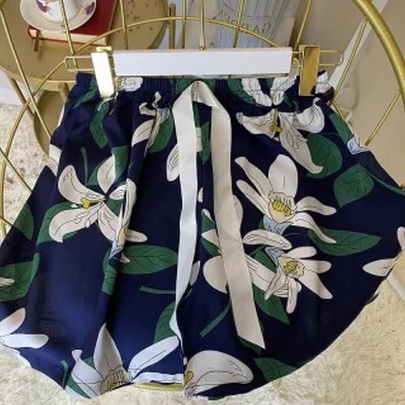Kvinder pyjamas shorts bomuld blomsterprint shorts løse strandbukser hjemmebukser behagelig lounge bund soveshorts ouc 168: Hvid blomster