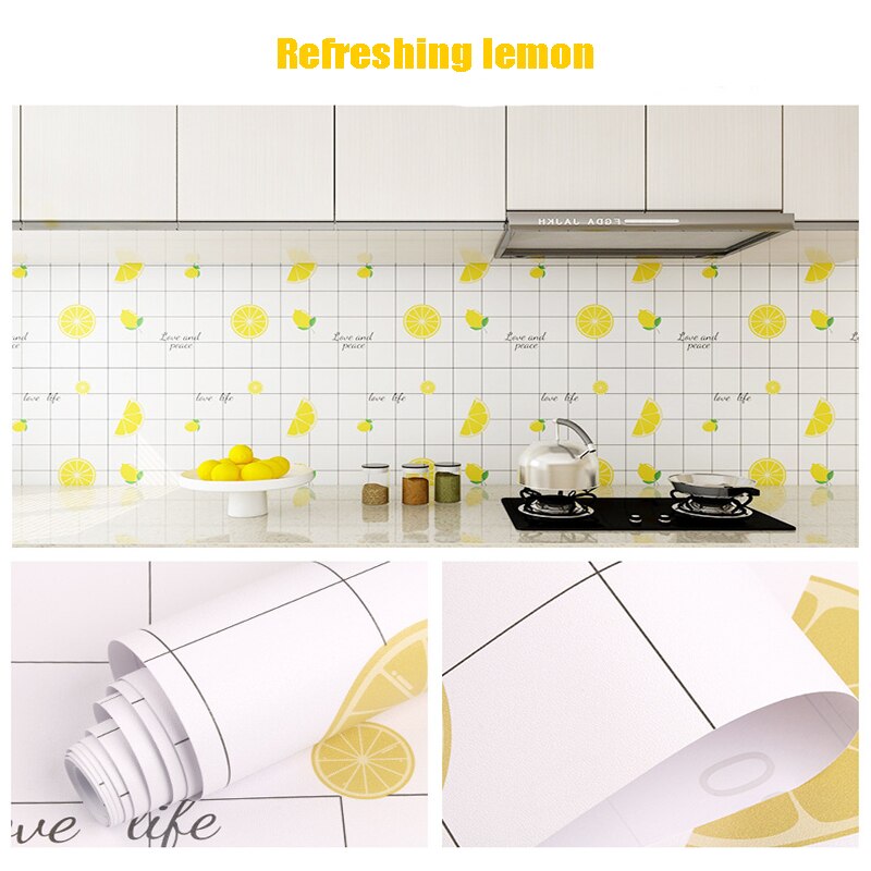 Multi Kitchen olejoodporne naklejki wodoodporne folia aluminiowa szafka kuchenna szafka samoprzylepna naklejka na ścianę tapety zrób to sam: Lemon pattern / Thicken 60x100cm