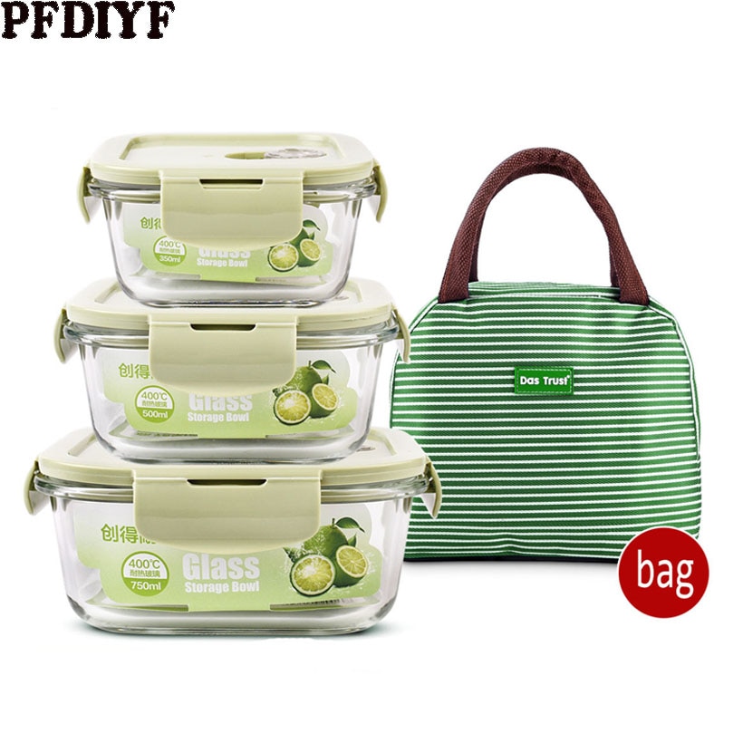 Leakproof Glass Lunch Box with Bag Microwave Oven Heating Refrigerated Sealed Food Container Transparent Food Bento Box for Kids