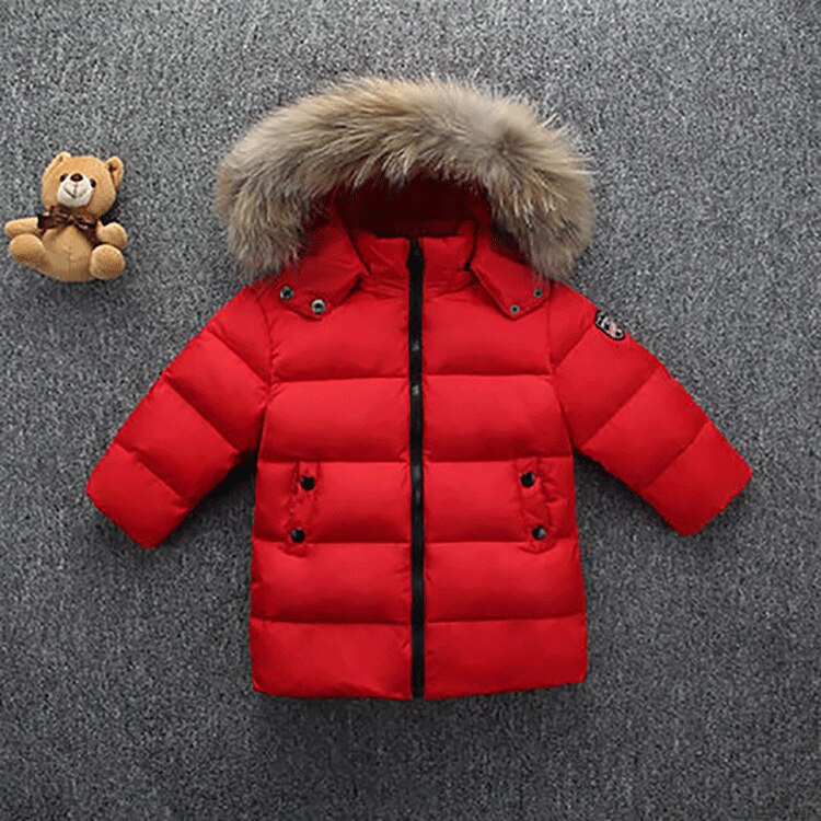 Boys Girls White Duck Down Jacket Kids Hooded Fur Collar Warm Coats Children's Down Jackets 2- 7 Years Baby: Red / 3T