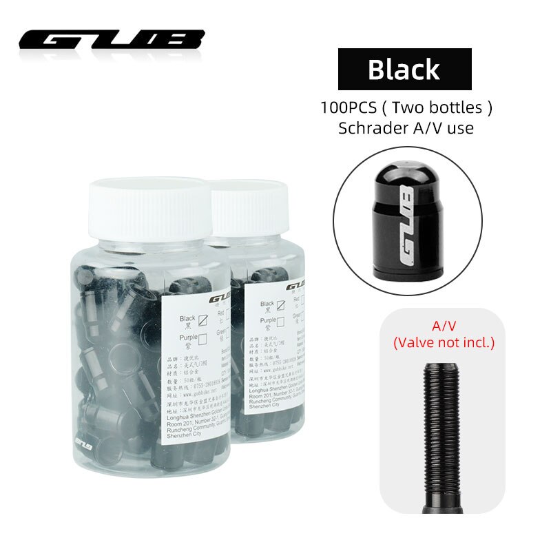 GUB 50 sztuk zawór rowerowy Cap opcjonalnie Schrader A/V Presta F/V stopu CNC anodowane osłona na sutek rustykalne darmo: Schrader Bk  100PCS