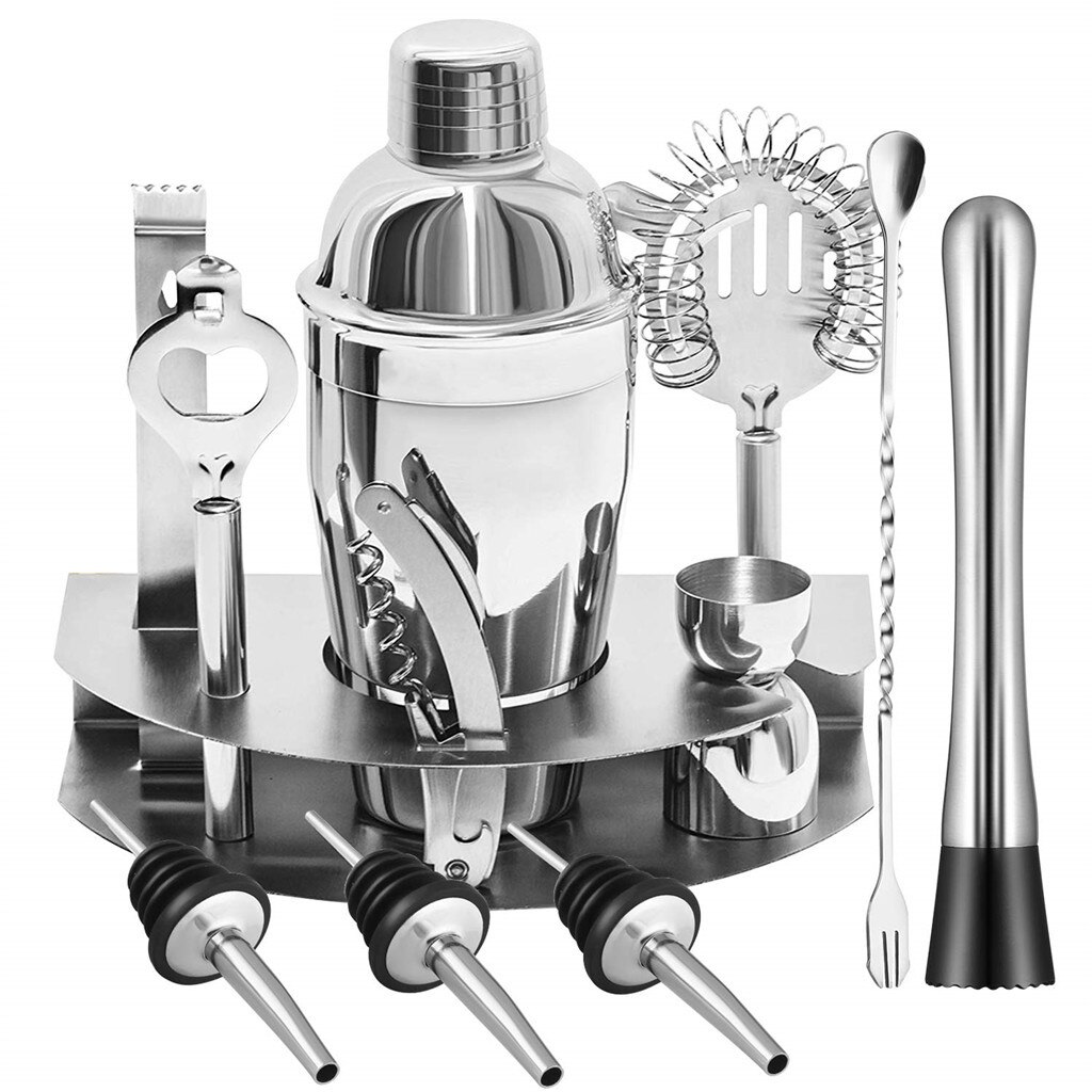 Bartending Kit Cocktail Shaker Set Kit Barman Kit Shakers Rvs 12 Stuk Bar Tool Set Met Stijlvolle Bamboe stand