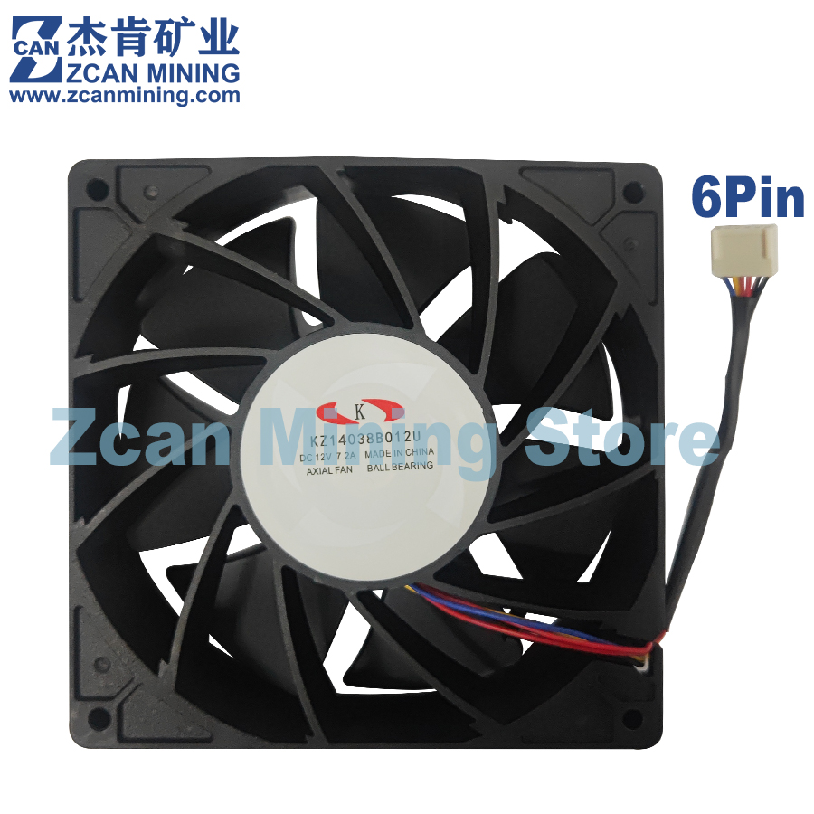 Brand Whatsminer M20 M21 Fan D1 D3 M10 Cooler 6pin 14038 Fan KZ14038B012U 12V 7.2A M30 M31 M32 M50 Miner Cooling Fan 2x2Pin: black