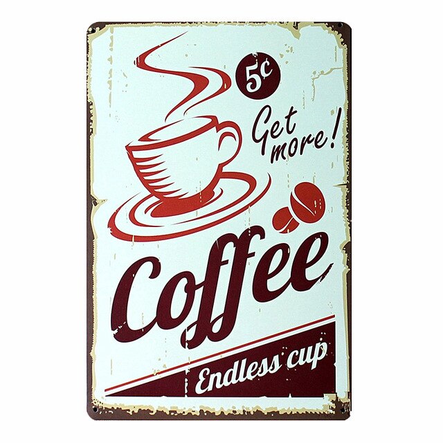 Holde roen drikke kaffe kafé butikk kjøkkeninnredning vintage blikkskilt shabby kunst hengende jernmalerier metallplaketter plateplakater: 9
