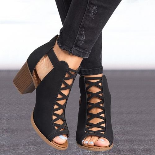 Sandalen Frühling Sommer Damen Frauen Keil Sandalen Fisch Mund Hohl Roma Schuhe Dame Schuhe Plattform Schwarz: Schwarz / 35