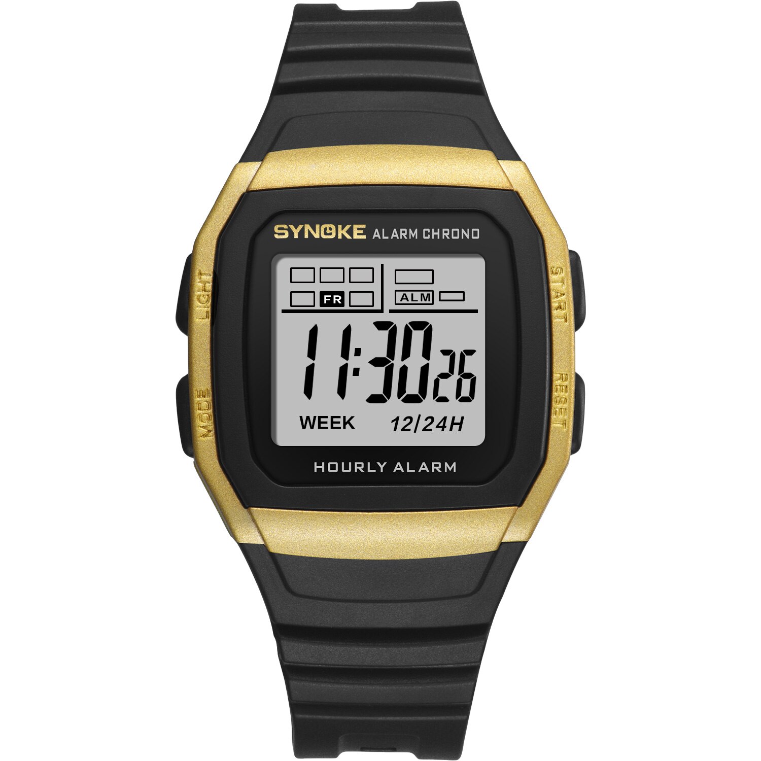 Synoke relógio de pulso digital masculino para esportes, ao ar livre moda multi função à prova d&#39;água visor grande luminoso relógio masculino com alarme: 9023B Gold