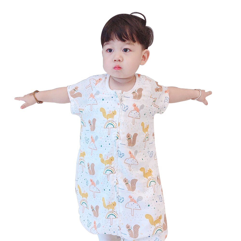 Sac de couchage d'été à manches courtes, en coton et bambou, pour bébé, avec Protection contre les coups de pied, motif dessin animé, pour garçons et filles de 1 à 3 ans: Squirrel / S 70-80CM