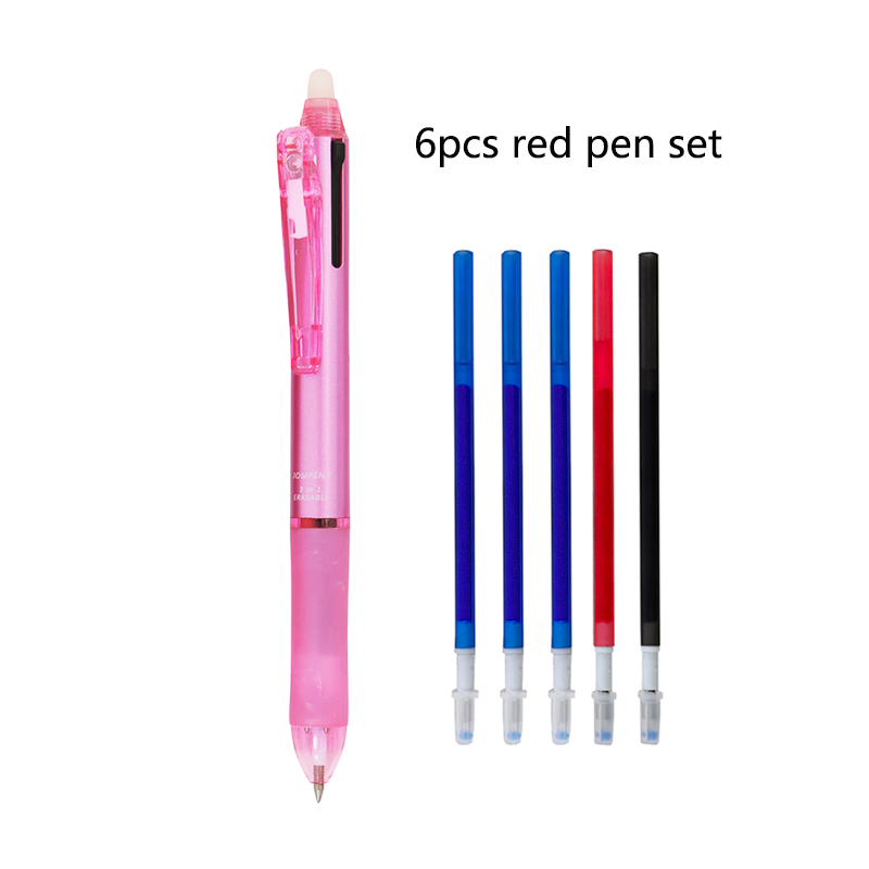 Bolígrafo de Gel borrable 3 en 1, 5 colores, 0,7mm, tinta mágica roja, azul y negra, escuela, oficina, papelería de escritura Kawaii multifuncional: Bronceado