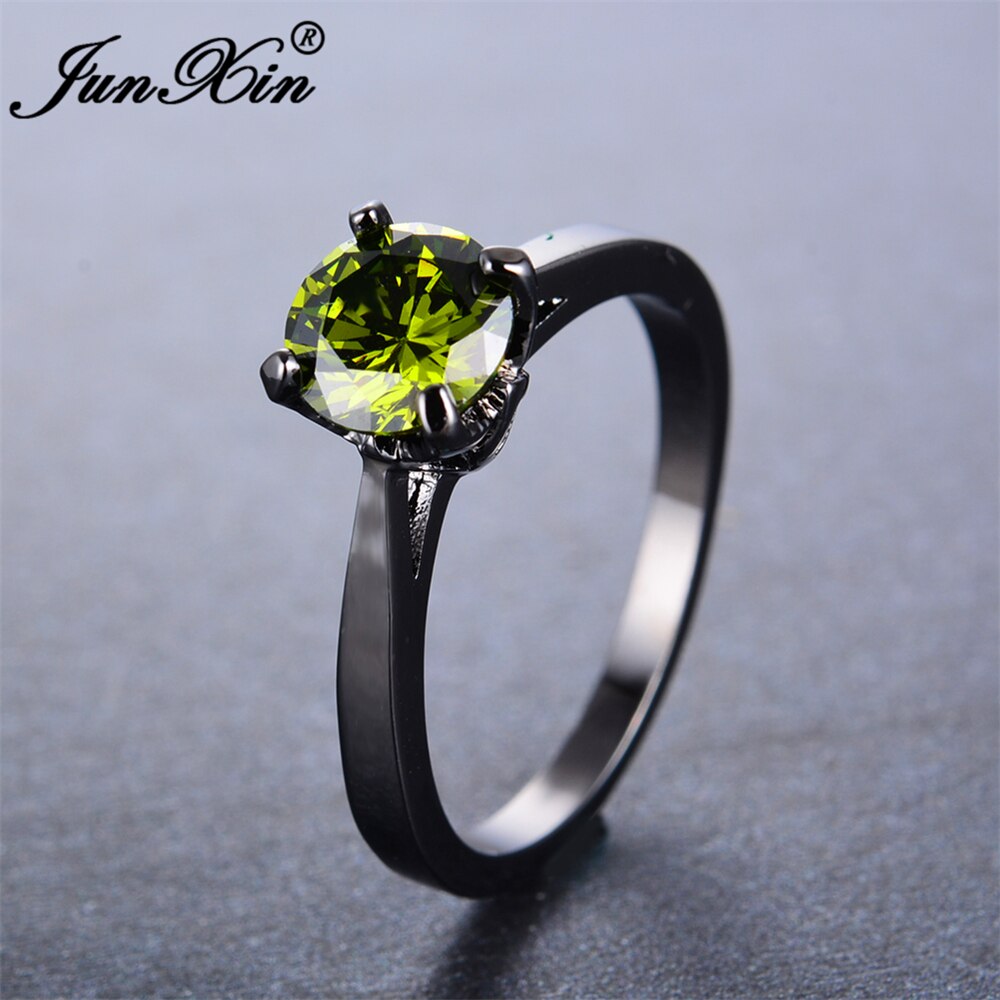 JUNXIN OL Männer frauen Fingerring Peridot Runde CZ Ring Vintage Schwarze Gold Hochzeit Ringe schmuck