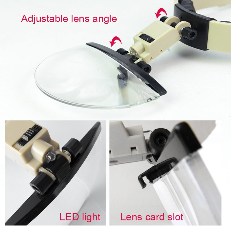 2X 3.8X 4.5X 5.5X casco lupa LED iluminada reloj Reparación de joyas lectura diadema lupa con 4 lentes