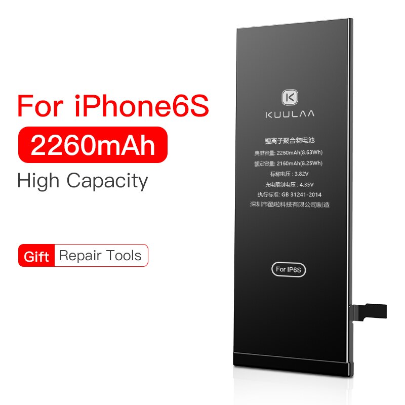 Bateria KUULAA dla iPhone 5S 6 6S 7 8 Plus X 6Plus 10 oryginalna Bateria o dużej pojemności wymiana Batterie dla iPhone6 iPhone7: 2260mAh For iP 6S