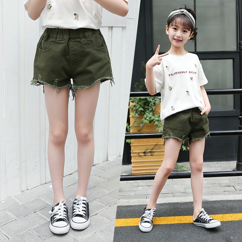 Children Summer Shorts Big Girls Cotton Clothes Elastic Wash Denim Shorts For 4 to 14 Years Old Kids Casual Pants