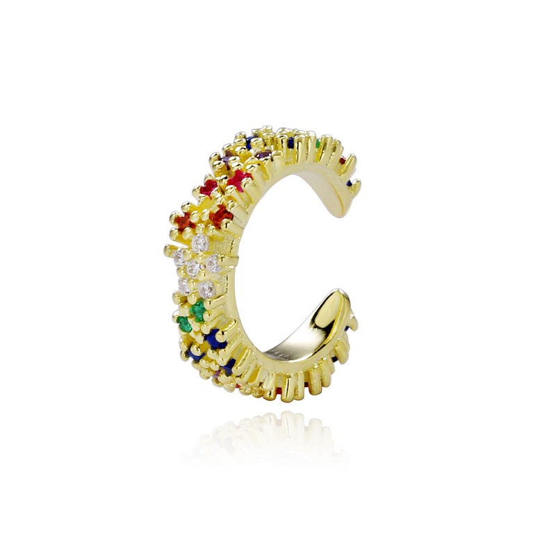 Shadowhunters äkta 925 sterling silver opal öronkudd kvinnor smycke klämma på örhänge för bästa vän uttalande kristall tillbehör: Guld regnbåge