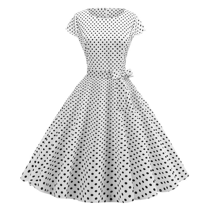 Vintage Kleid Damen Sommer Kurzarm Polka Dot Midi Casual Büro Partykleid 50er 60er Pin Up Rockabilly Kleider
