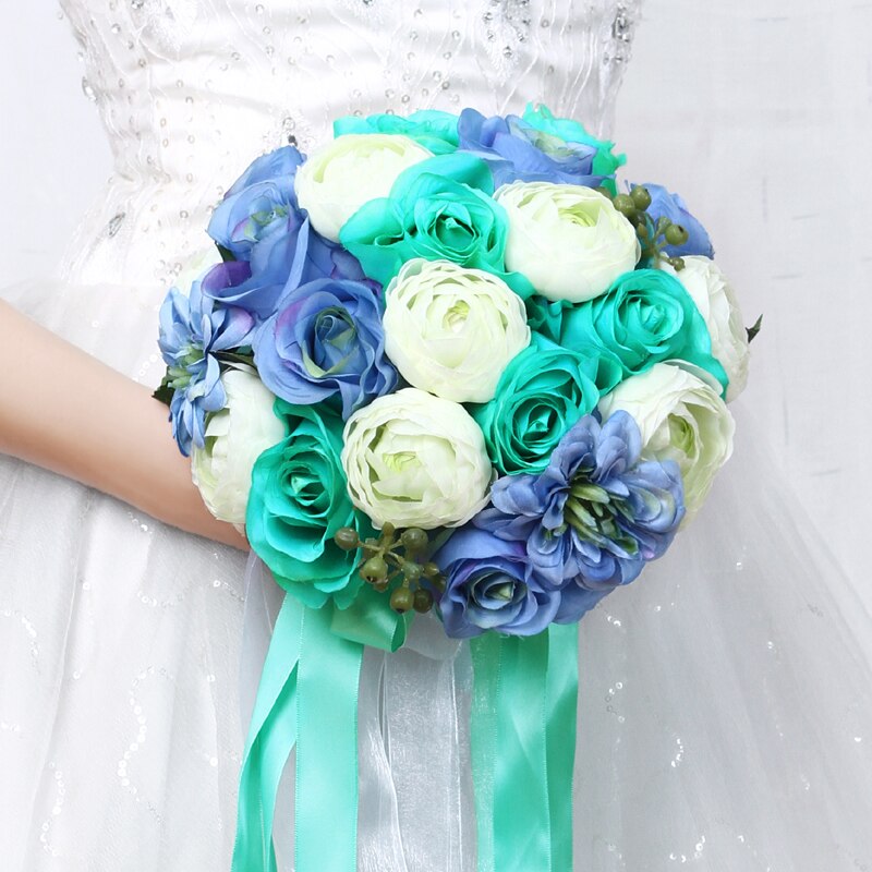 Yellow Blue Pink Purple Green Wedding Bouquet Handmade Wedding Ball Bridal Bridesmaid Artificial Flower Bouquet for Wedding