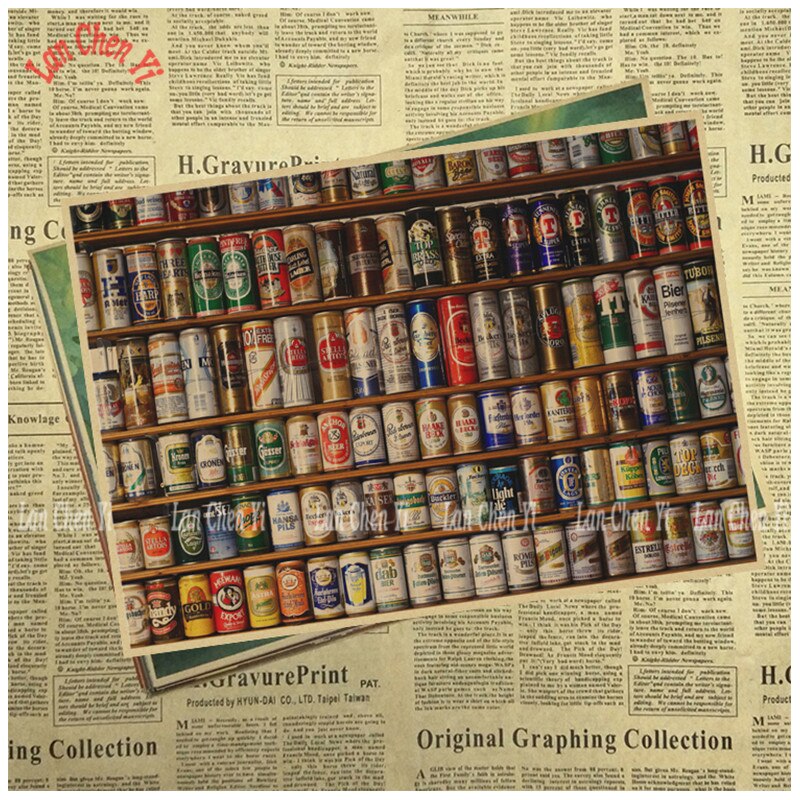 Vintage bier kraftpapier poster café behang interieurdecoratie