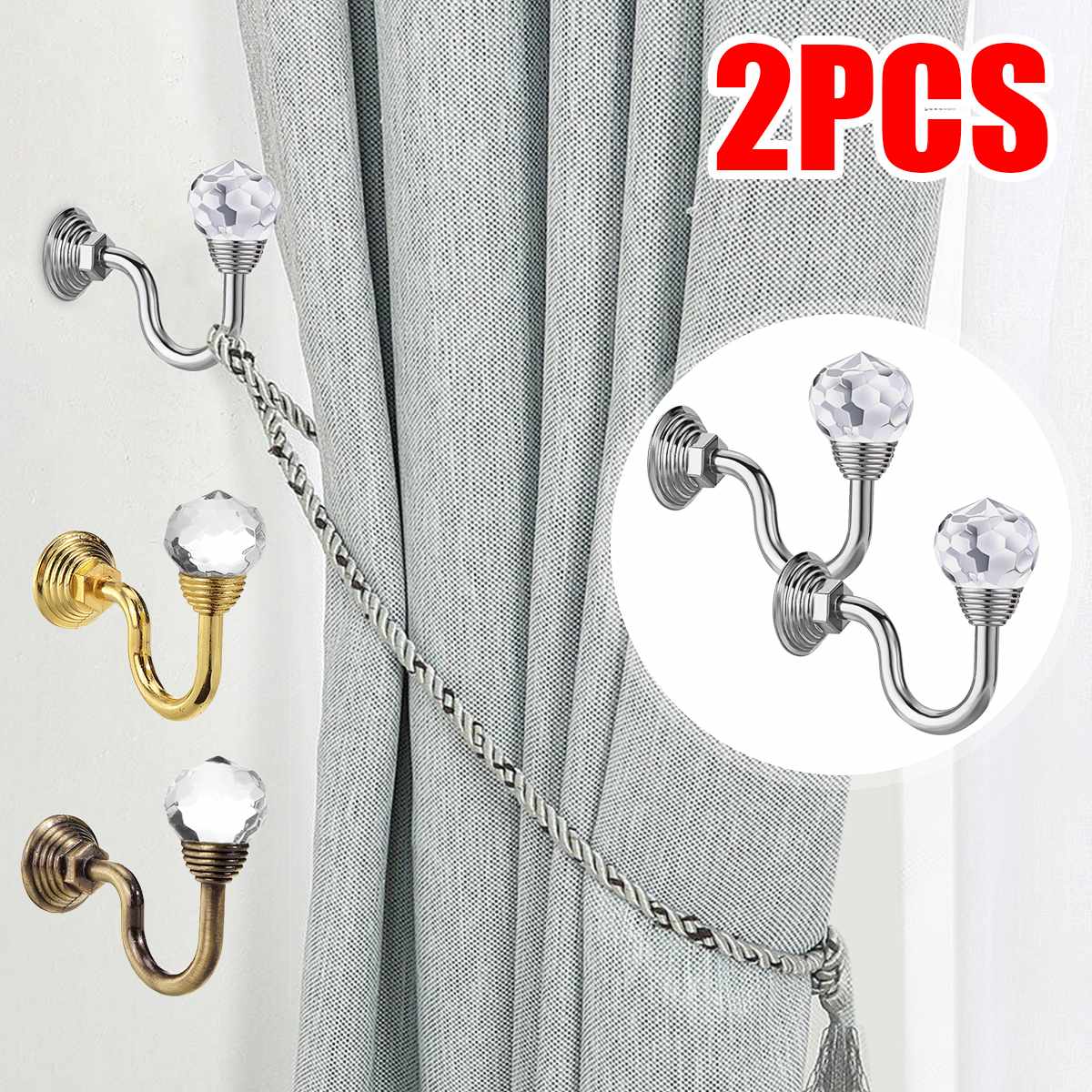 2pc/ set gardin vägg krokar kristall sovrum vardagsrum gardin dekoration beslag vägg dragstång hängare gardin tillbehör