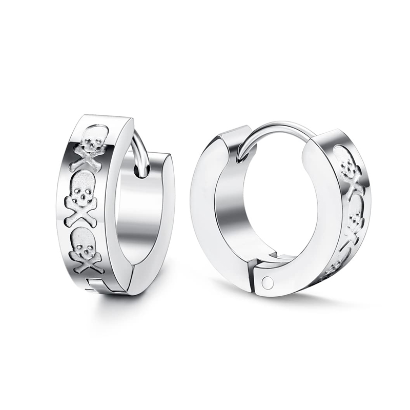 Pendientes de daga de Color negro y plateado para hombre, pendientes de aro con calavera y hoja de espada de acero inoxidable, joyería de tatuaje de roca a la