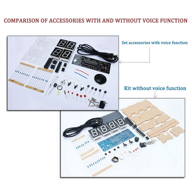Diy Digital Led Clock 4digit Light Control Temperature Date Time Display Transparent Case Indoor Outdoor With Speech Alarm Clock